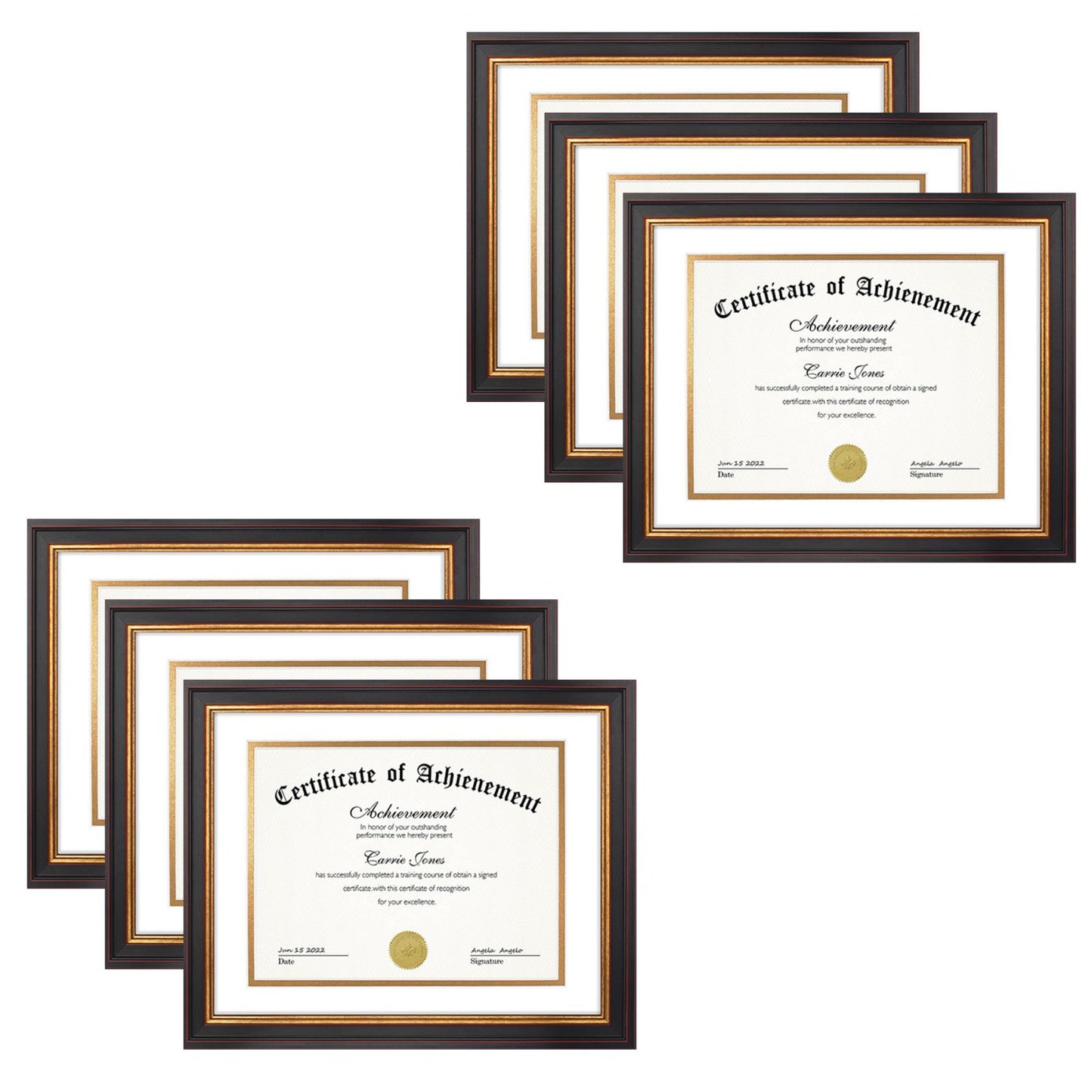 11x14 Diploma Frame with Double Mat for 8.5x11 Certificate Black Gold & Burgundy Color