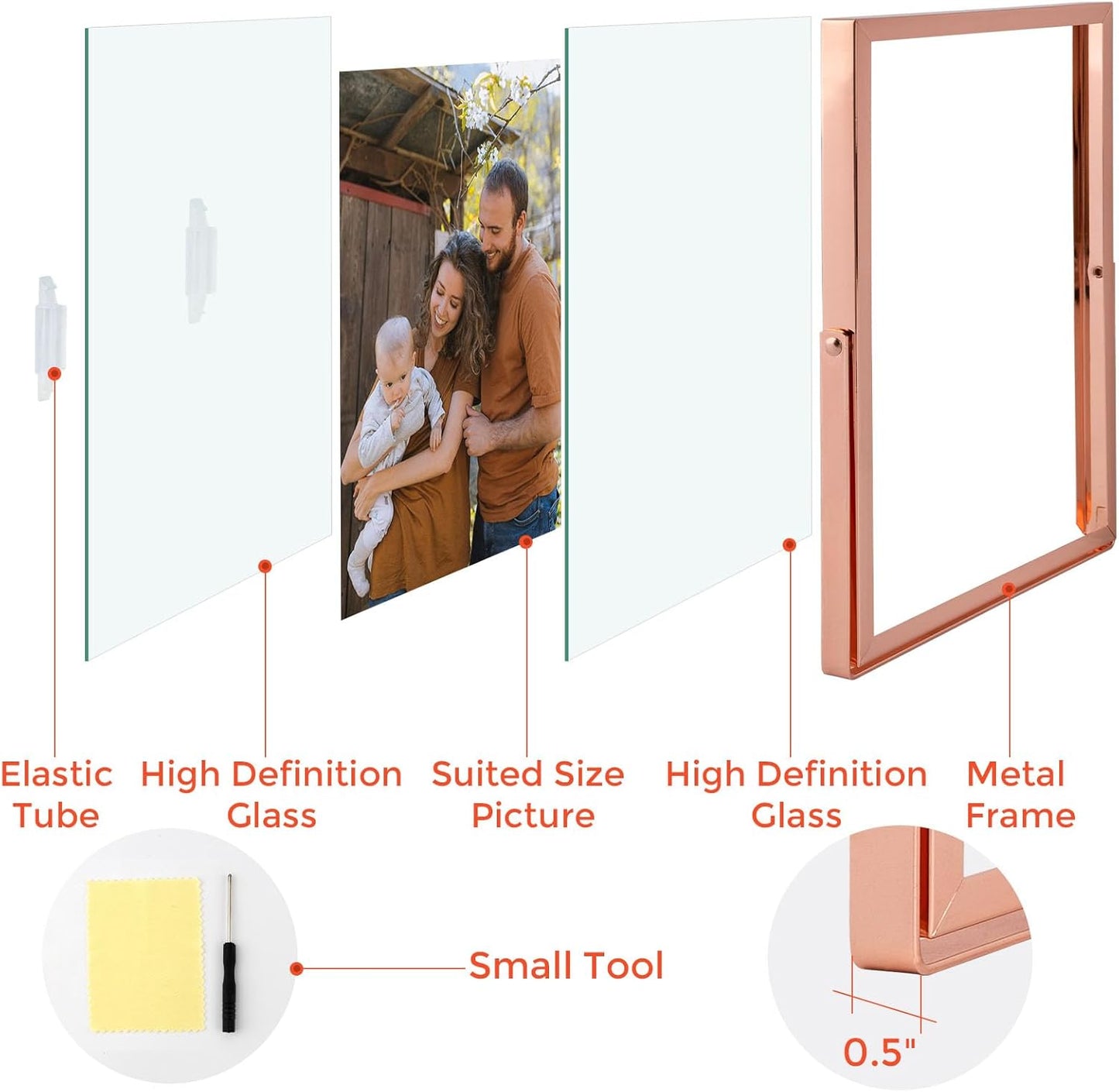 Clearance, 6x8 Floating Frame Displays Any Size Picture up to 6 by 8 Rose Gold (24 Pack)
