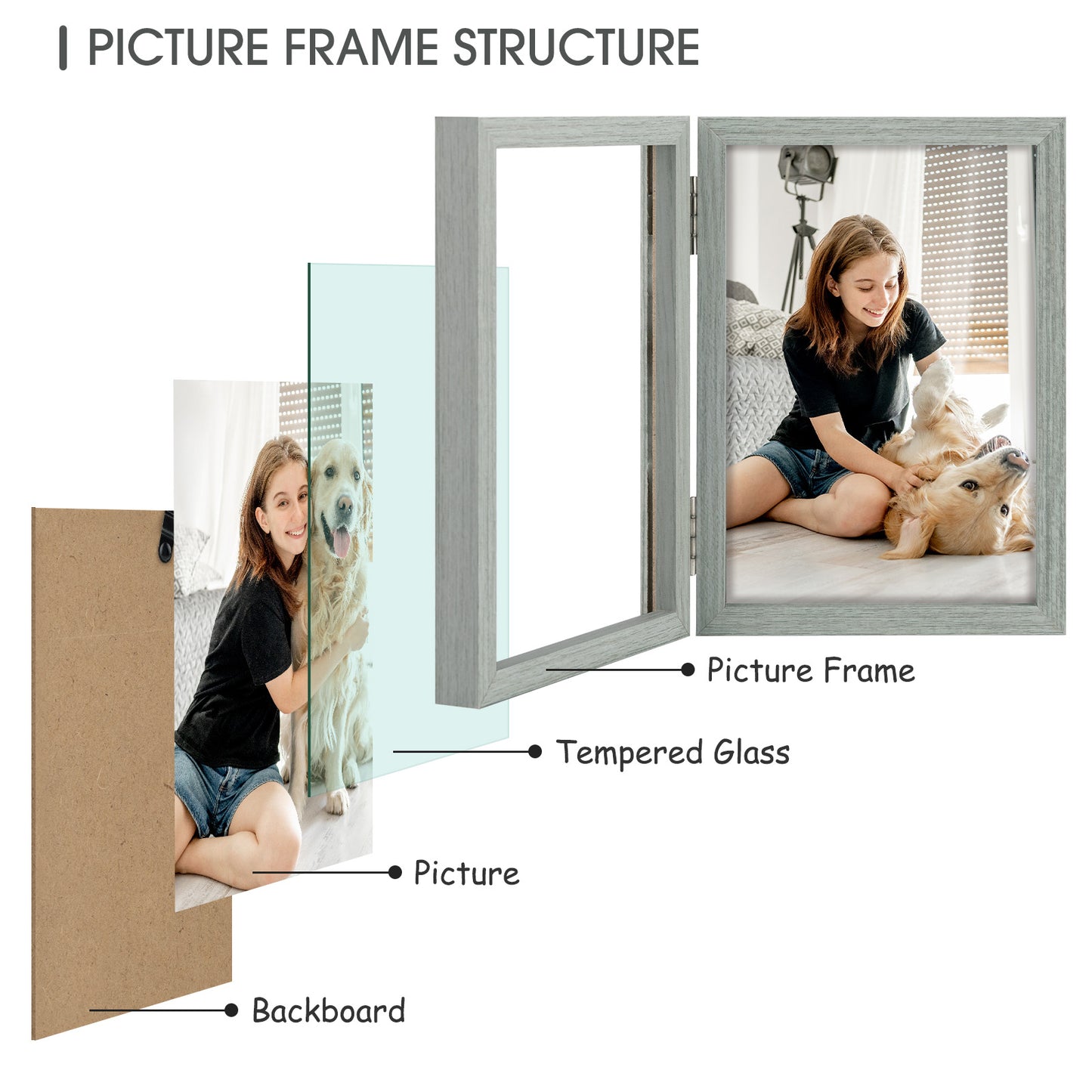 Clearance 4x6 Double Picture Frame Grey (10 Pack)