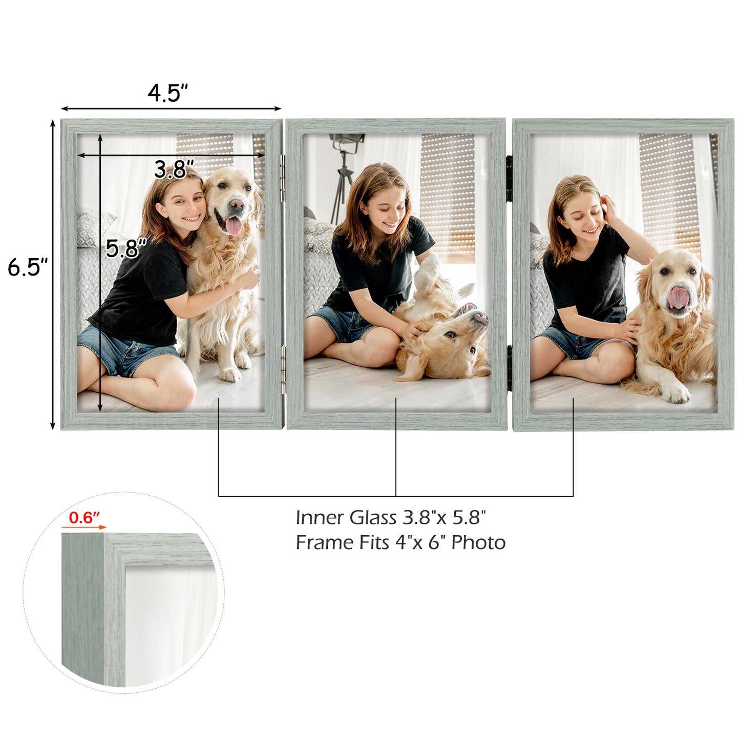 Clearance 4x6 Three Picture Frame Grey (8 Pack)