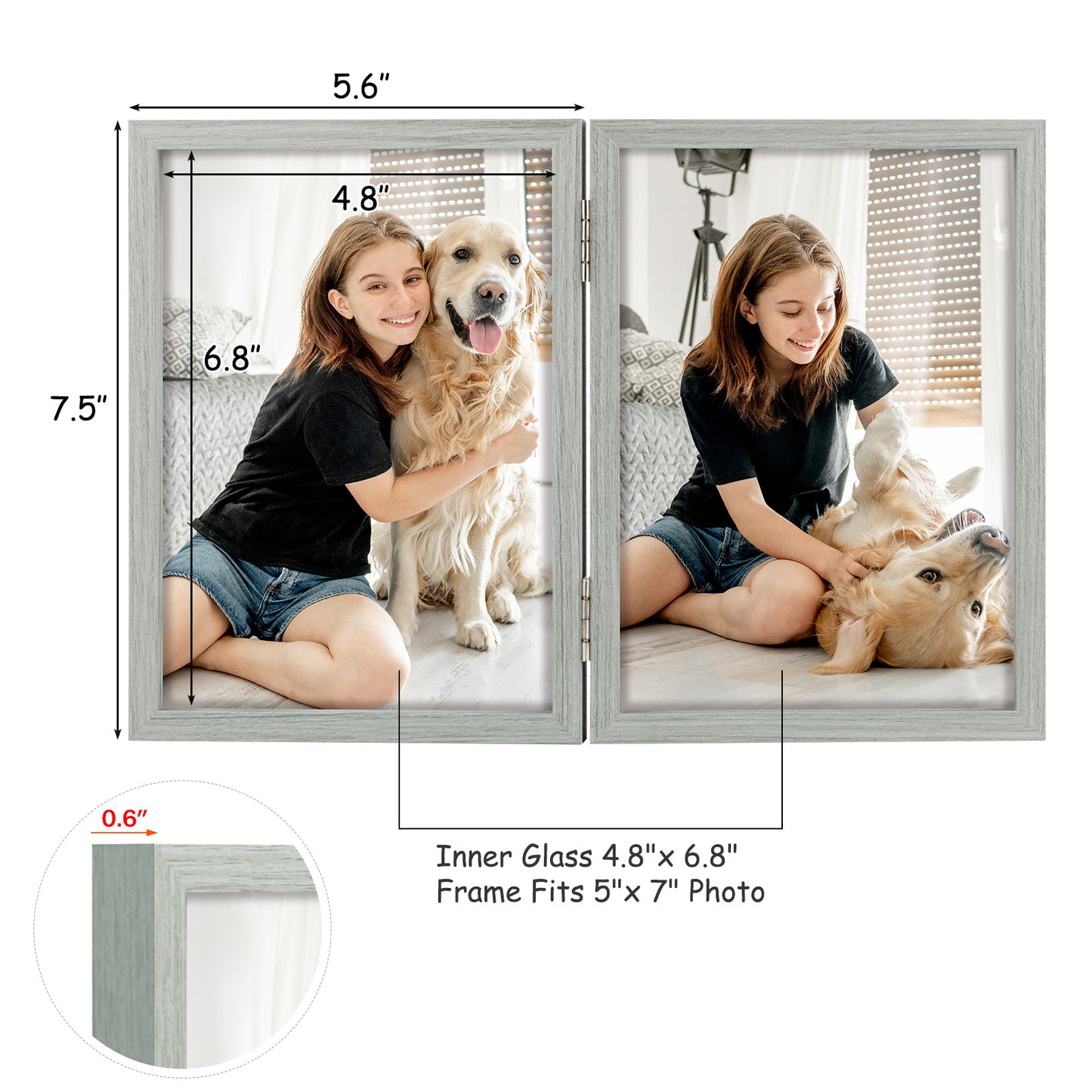 Clearance 5x7 Double Picture Frame Grey (10 Pack)