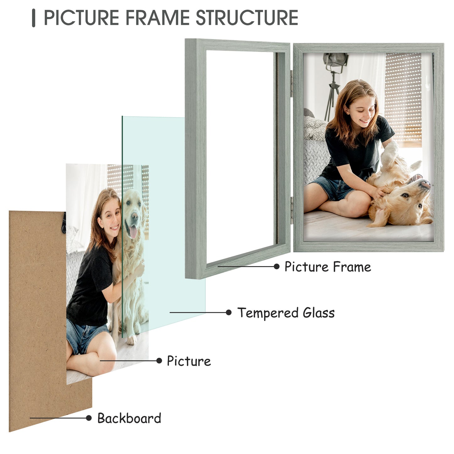 Clearance 5x7 Double Picture Frame Grey (10 Pack)