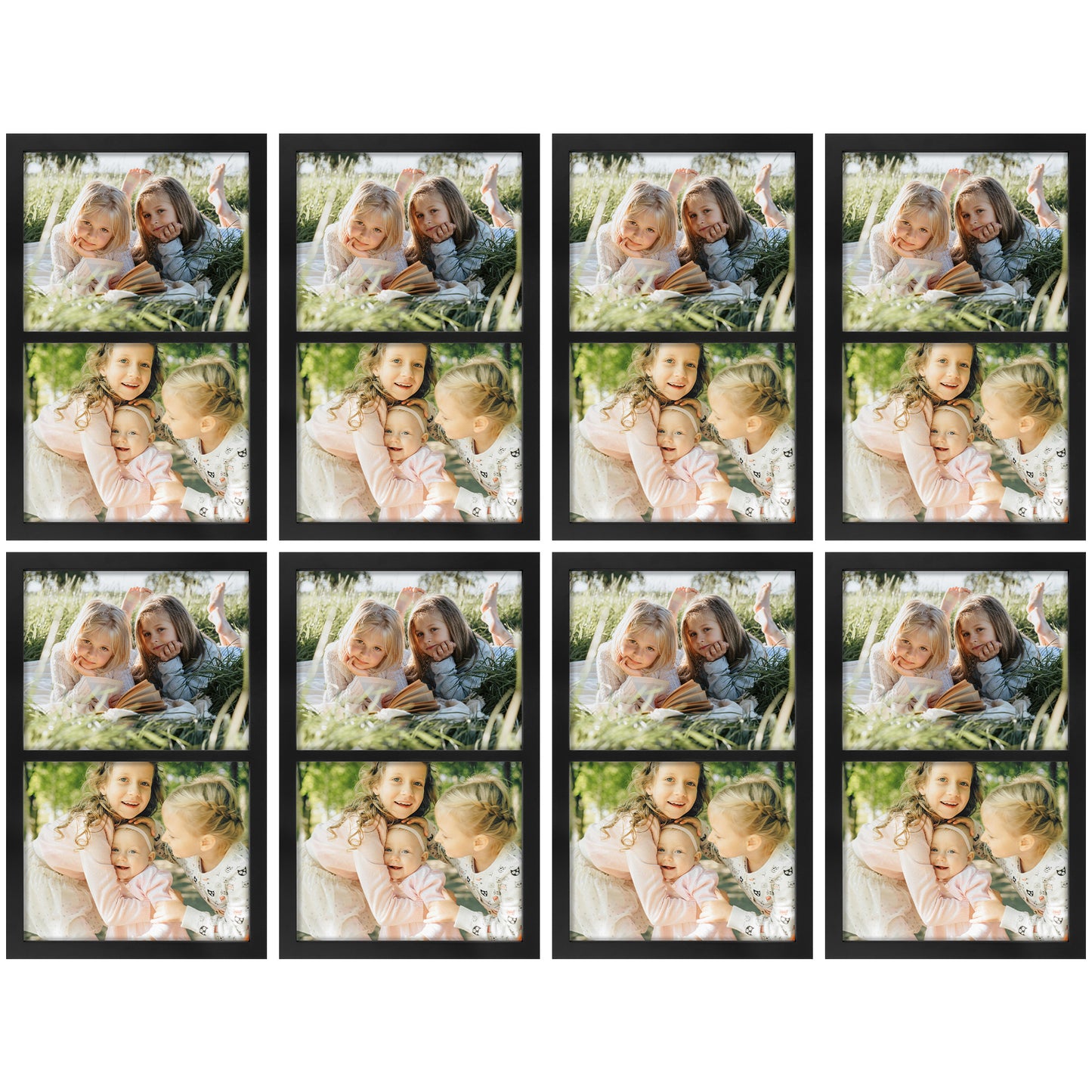Frametory,10x16 Collage Picture Frame Display Two 8x10 Photos Black (8 Pack)