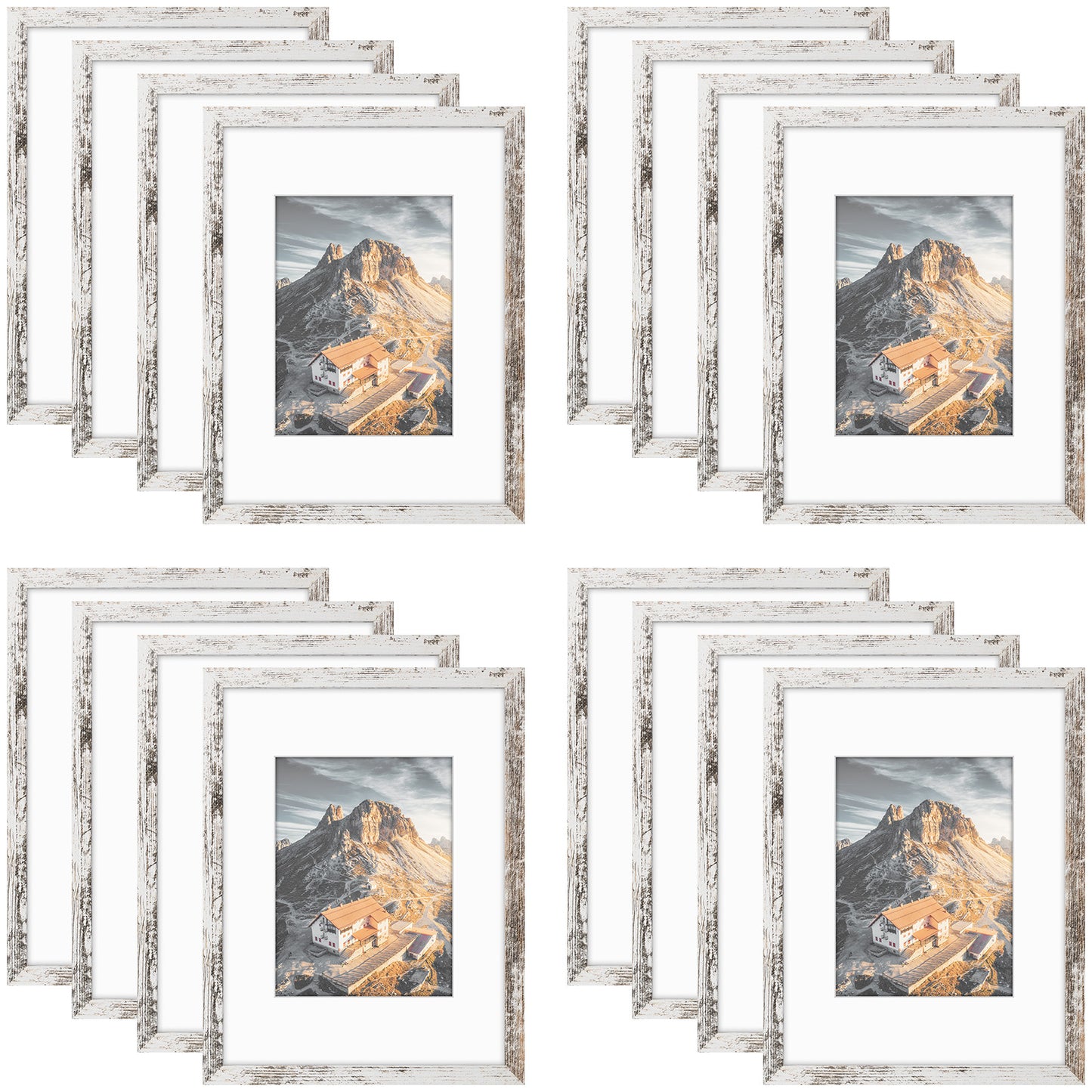 Clearance, 9x12 Rustic White Picture Frames for 6x8 Photos (16 Pack)
