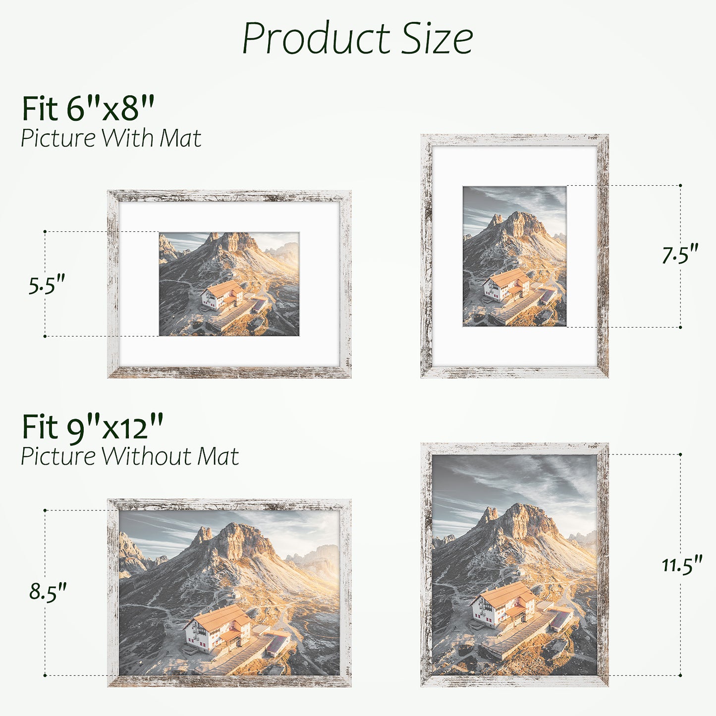 Clearance, 9x12 Rustic White Picture Frames for 6x8 Photos (16 Pack)