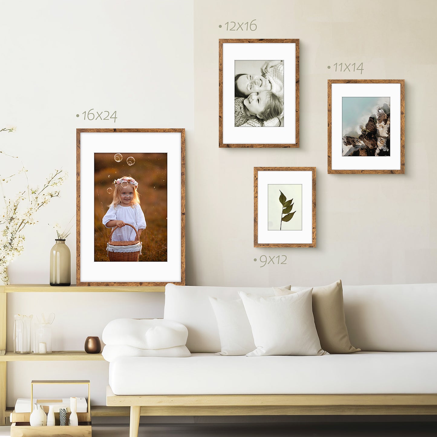 Frametory, 12x16 Brown Picture Frames for 8.5x11 Photos (16 Pack)