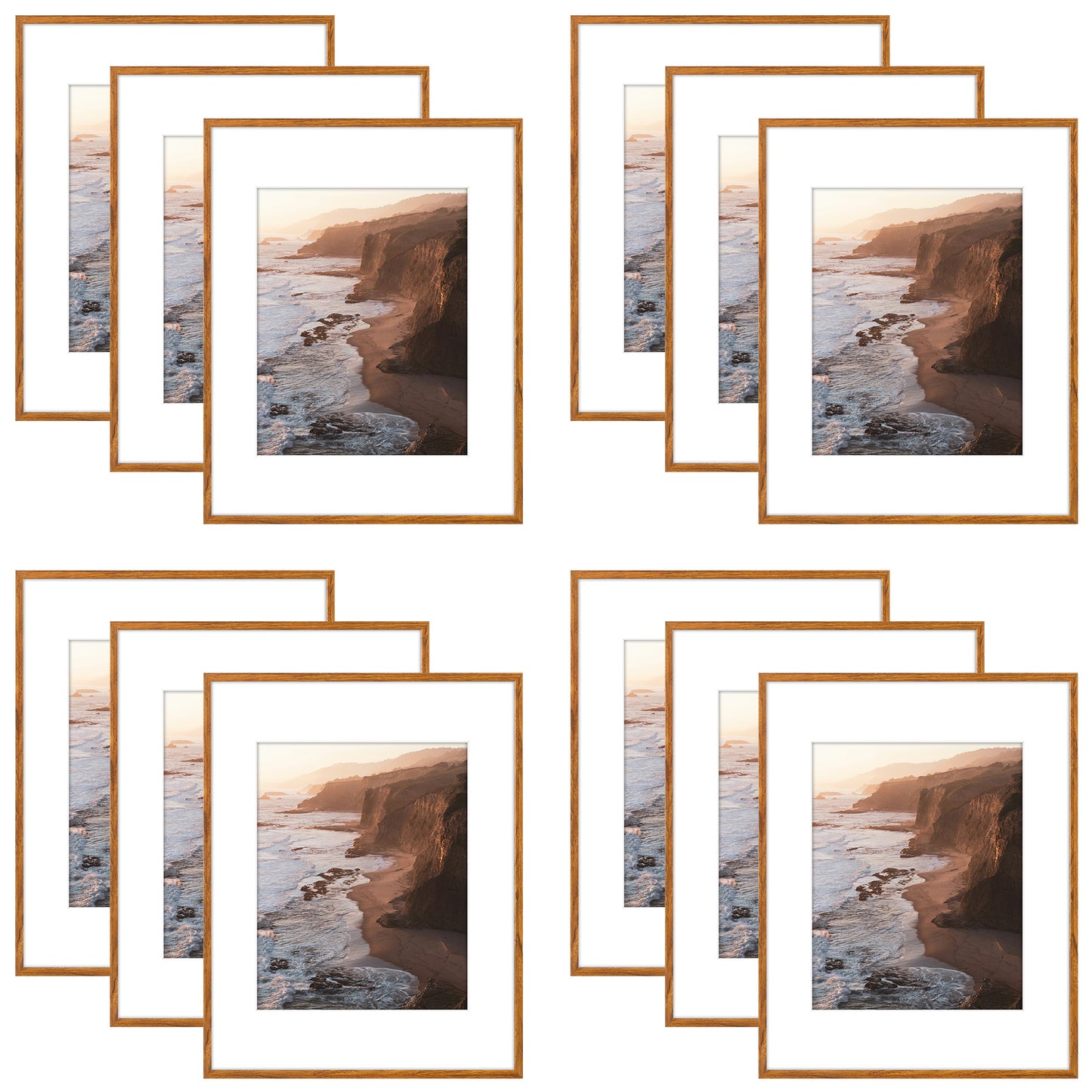 Clearance 11x14 Aluminum Picture Frames with White Mat for 8x10 Photo (12 Pack)