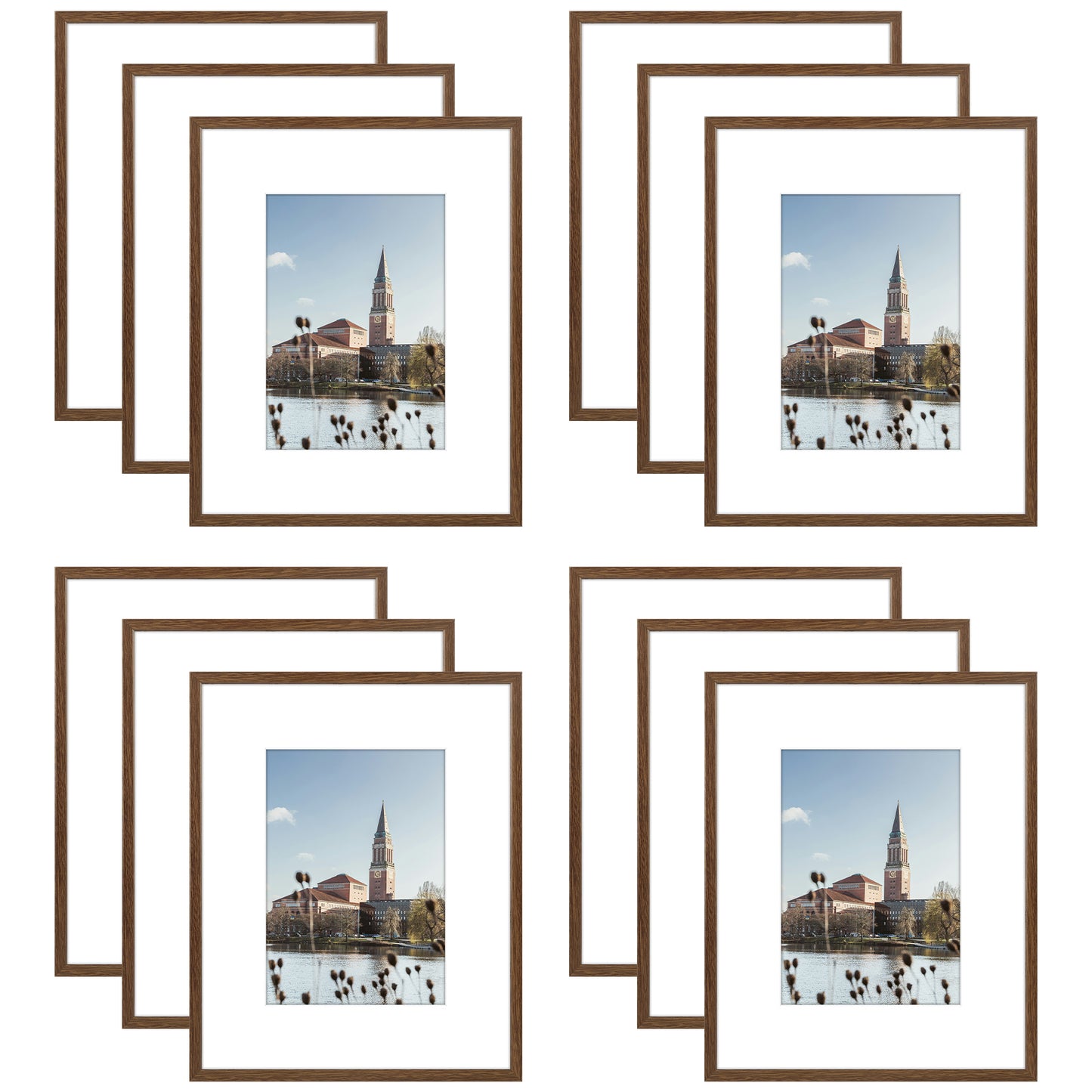 Clearance 8x10 Aluminum Picture Frames with White Mat for 5x7 Photo (12 Pack)