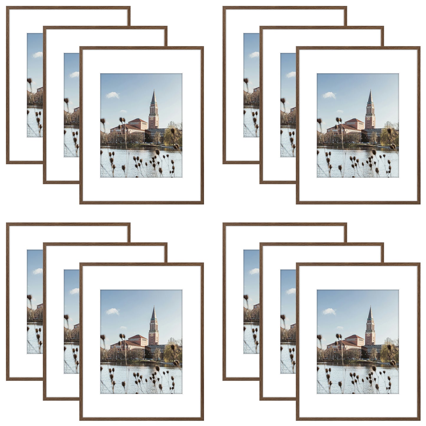 Clearance 11x14 Aluminum Picture Frames with White Mat for 8x10 Photo (12 Pack)