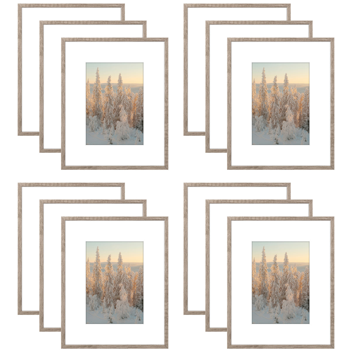Clearance 8x10 Aluminum Picture Frames with White Mat for 5x7 Photo (12 Pack)