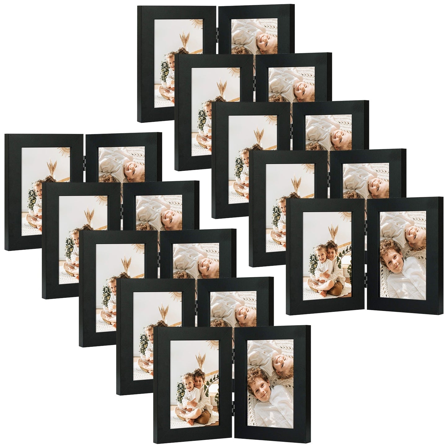 Frametory 4x6 Double Picture Frames Displays Two Pictures, Side by Side Desk Frame Folding Frame Collage Stands Vertically, Real Glass Front (10 Pack)