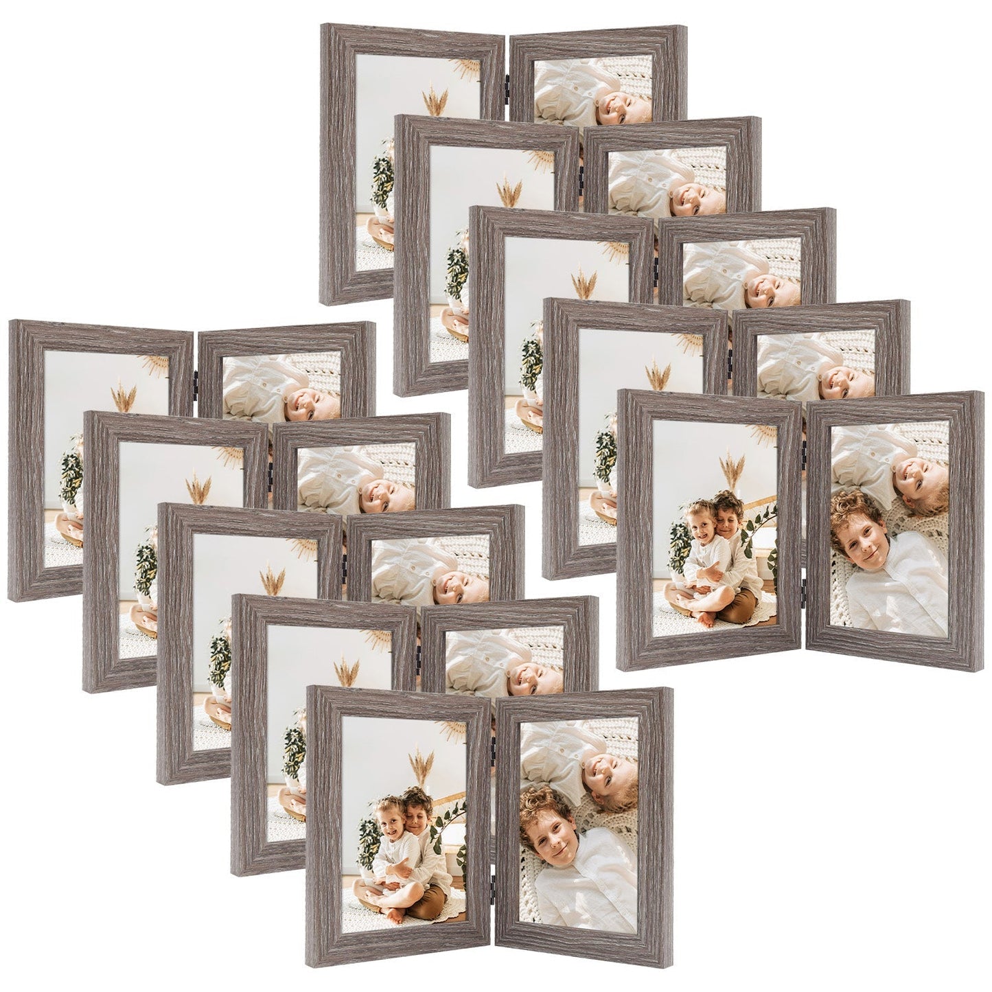 Frametory 5x7 Hinged Picture Frame Displays 2 Photos, Double Frame with Glass, Side by Side Stands Vertically on Tabletop (10 Pack)