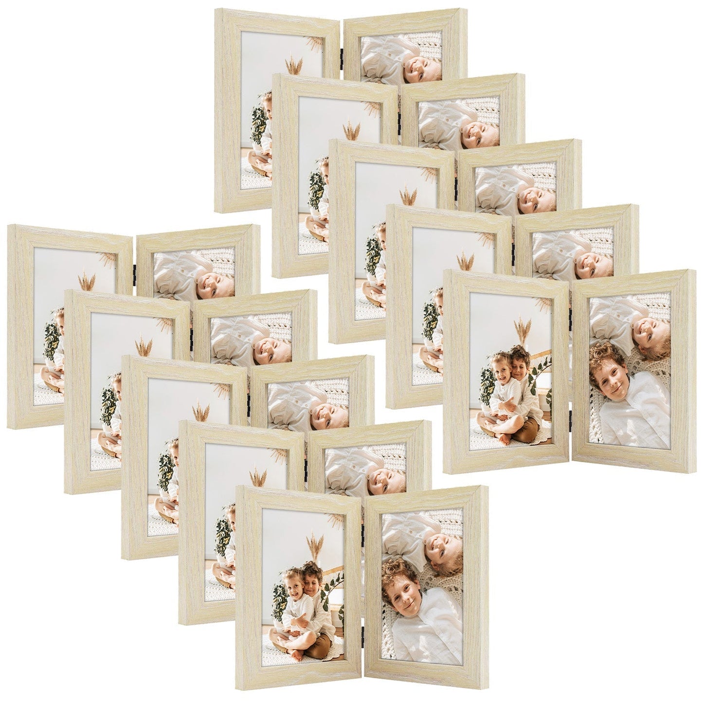 Frametory 5x7 Hinged Picture Frame Displays 2 Photos, Double Frame with Glass, Side by Side Stands Vertically on Tabletop (10 Pack)