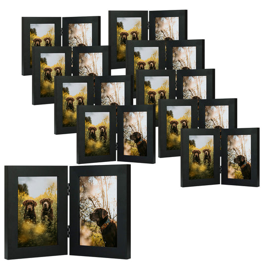 Clearance 4x6 Double Picture Frames Displays Two Pictures, Side by Side Desk Frame Folding Frame Collage Stands Vertically, Real Glass Front (10 Pack)
