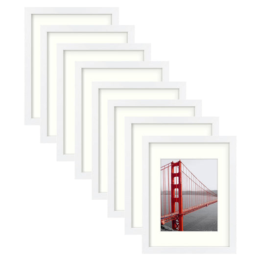 Clearance, 11x14 White MDF Picture Frame for 8x10 Photo with Ivory Mat (8 Pack)