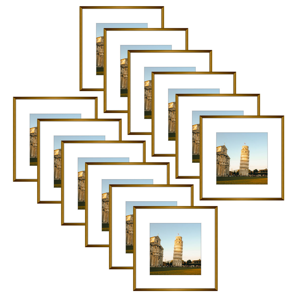 Frametory, 8x8 Aluminum Picture Frame with White Mat for 4x4 Pictures (12 Pack)