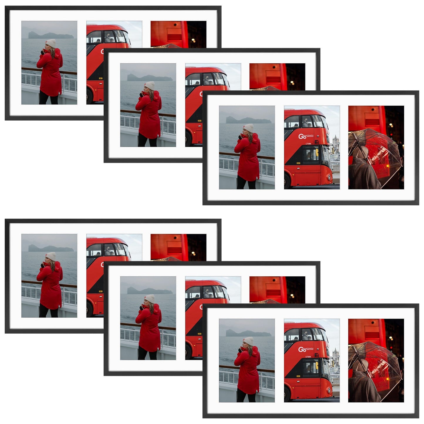 Frametory,8.5x16.3 Collage Picture Frame for Three 5x7 Photos (6 Pack)