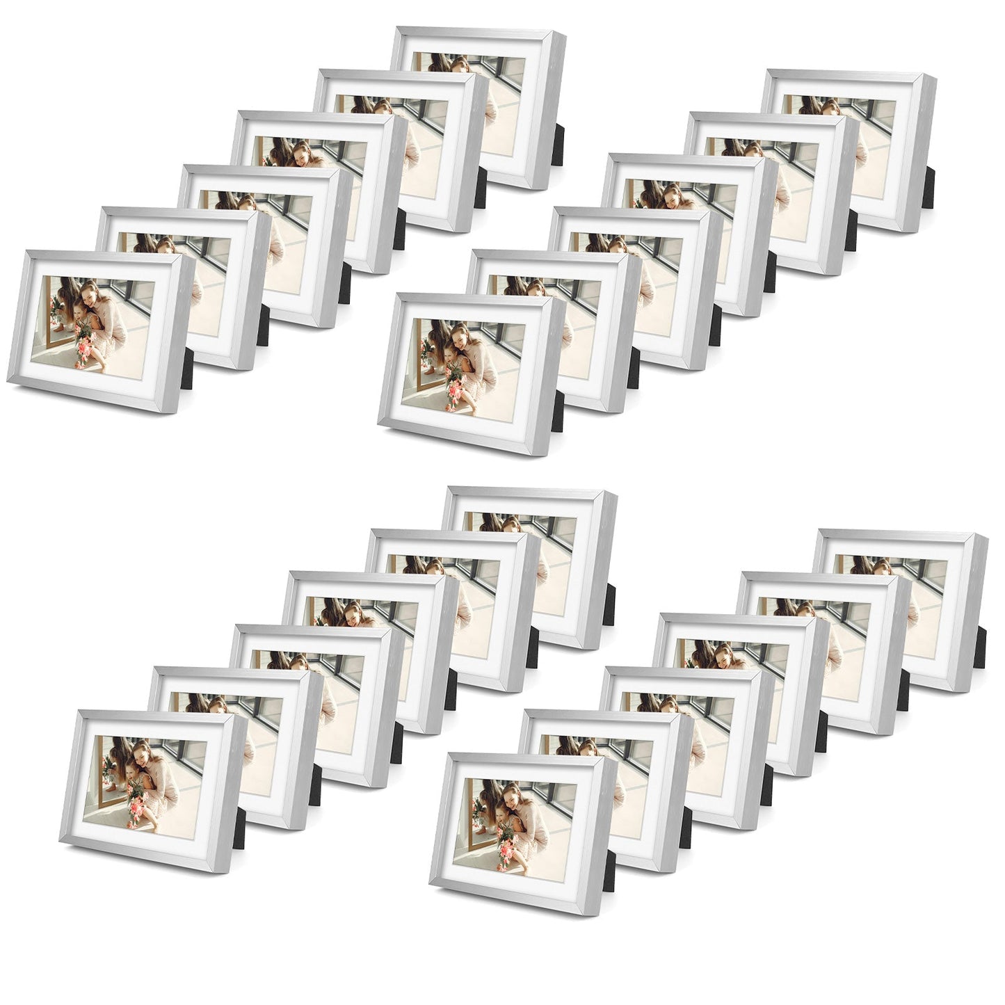 Frametory,5x7 Aluminum Picture Frame for 4x6 Photo with White Mat (24 Pack)