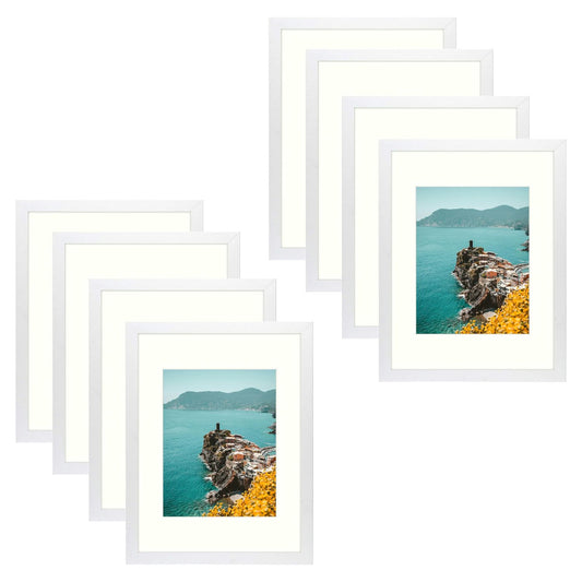 Frametory, Clearance 12x16 White Picture Frame for 8.5x11 Photo with Ivory Mat  (8 Pack)