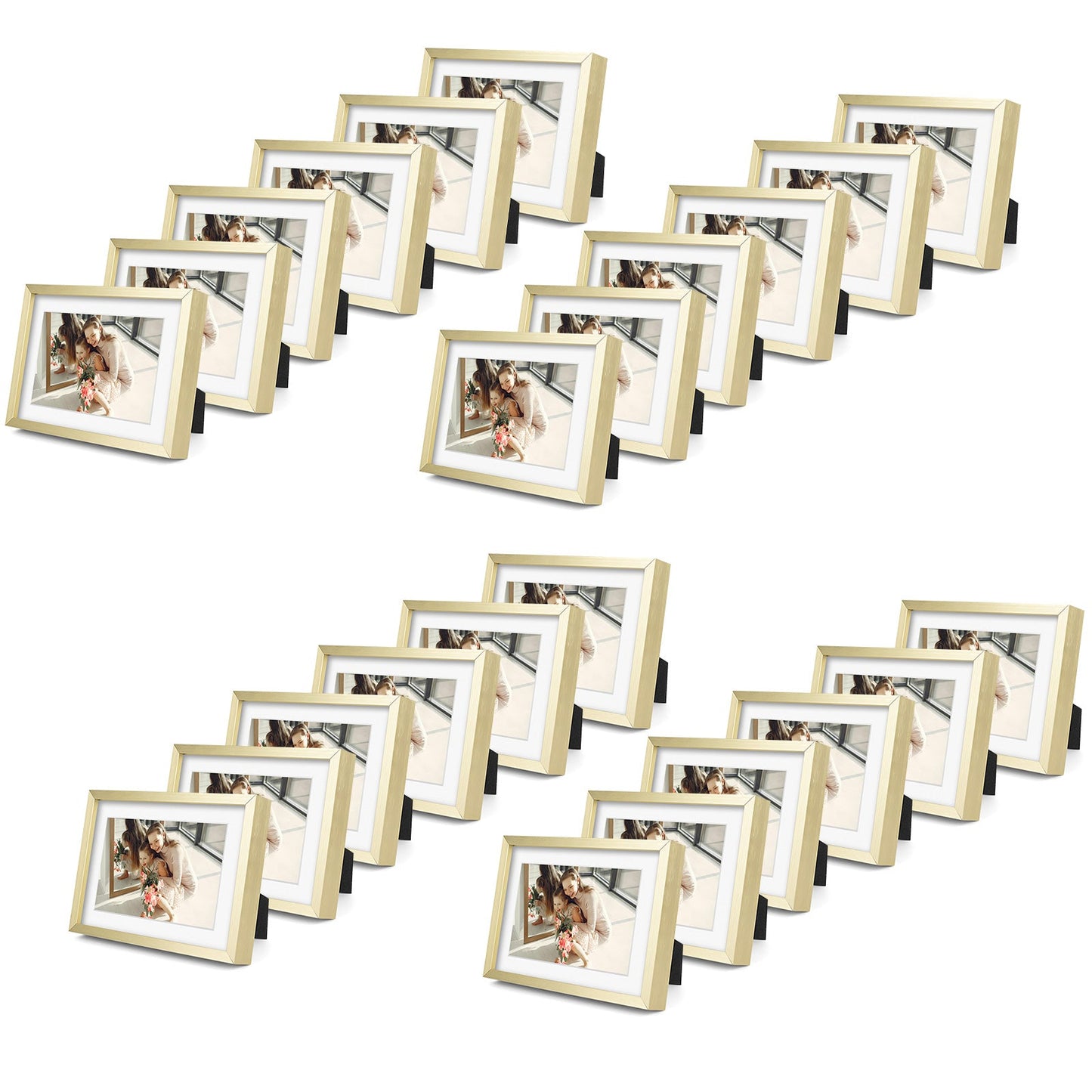Frametory,5x7 Aluminum Picture Frame for 4x6 Photo with White Mat (24 Pack)