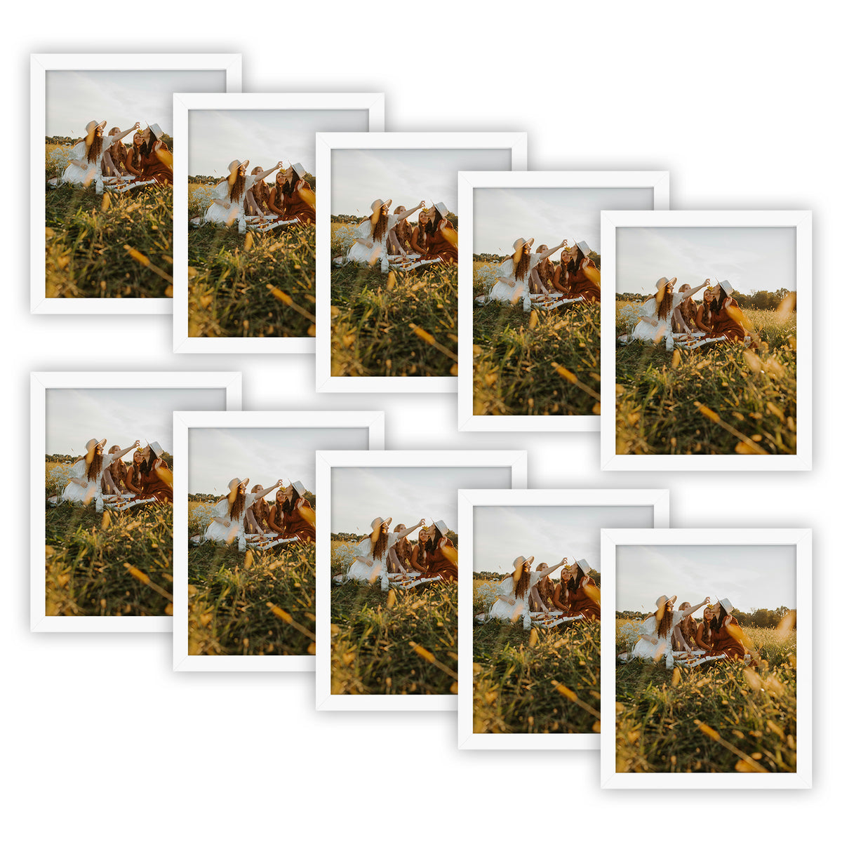 11x14 Wood Frame with White Mat for 8x10 picture (10 Pack)