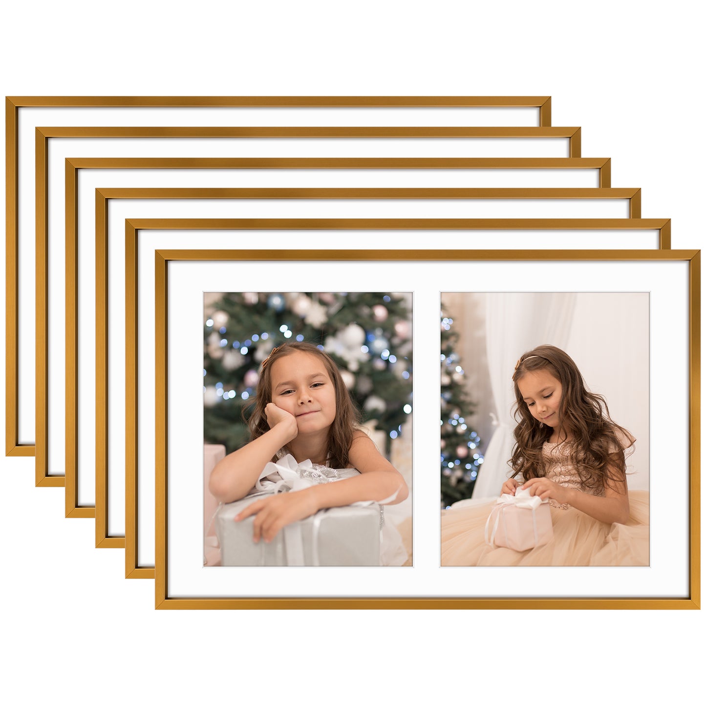 Clearance 12x19 Aluminum Collage Photo Frame for Two 8x10 Photos Rose Gold (6 Pack)