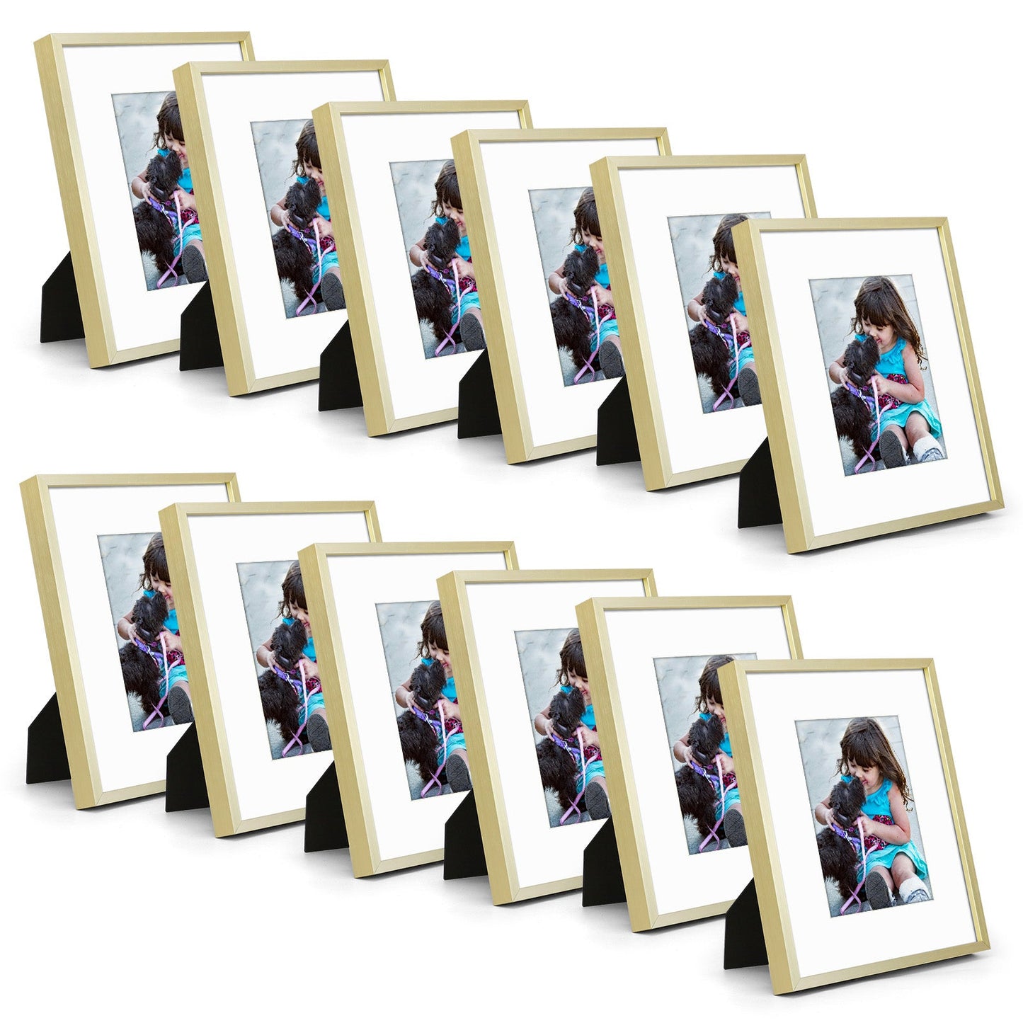 Frametory,8x10 Aluminum Picture Frame for 5x7 photo with White Mat (12 Pack)