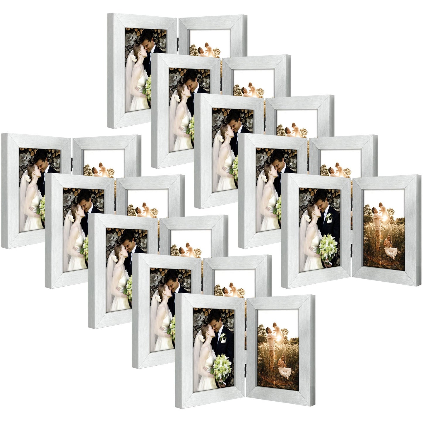 Frametory 4x6 Double Picture Frames Displays Two Pictures, Side by Side Desk Frame Folding Frame Collage Stands Vertically, Real Glass Front (10 Pack)