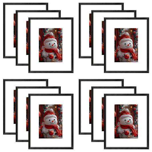 Frametory,8x10 Aluminum Picture Frame for 5x7 photo with White Mat (12 Pack)