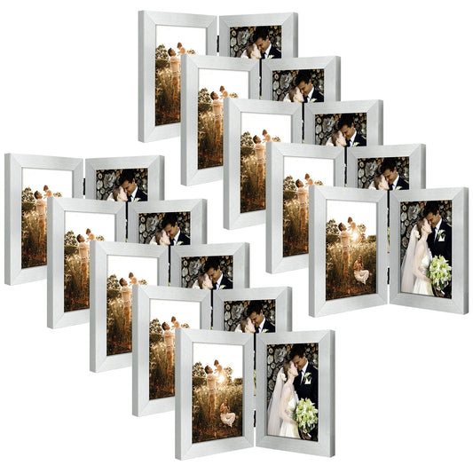 Frametory,Clearance 5x7 Hinged Picture Frame Displays 2 Photos, Double Frame with Glass, Side by Side Stands Vertically on Tabletop (10 Pack)