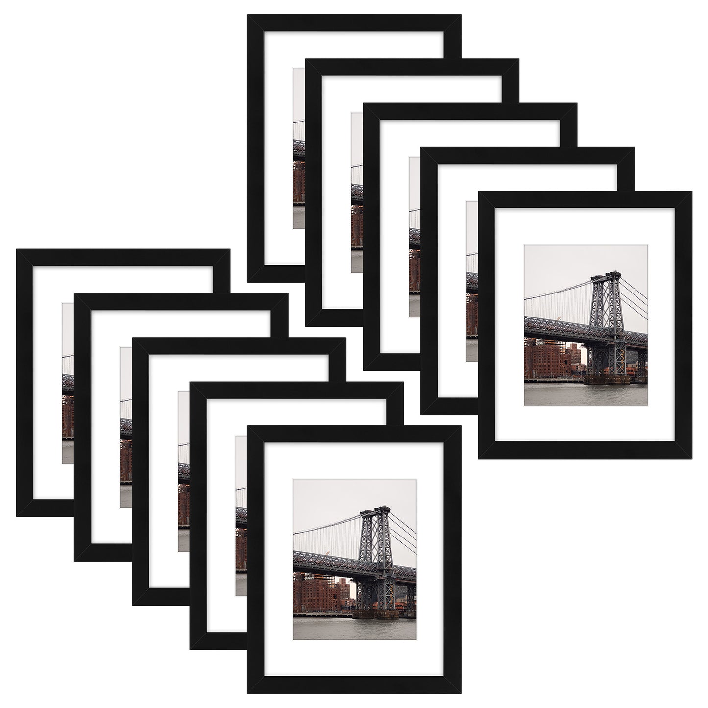 11x14 Wood Picture Frame fits 8x10 Photo Black (10 Pack)