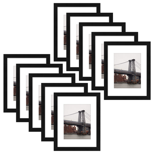 11x14 Wood Picture Frame fits 8x10 Photo Black (10 Pack)