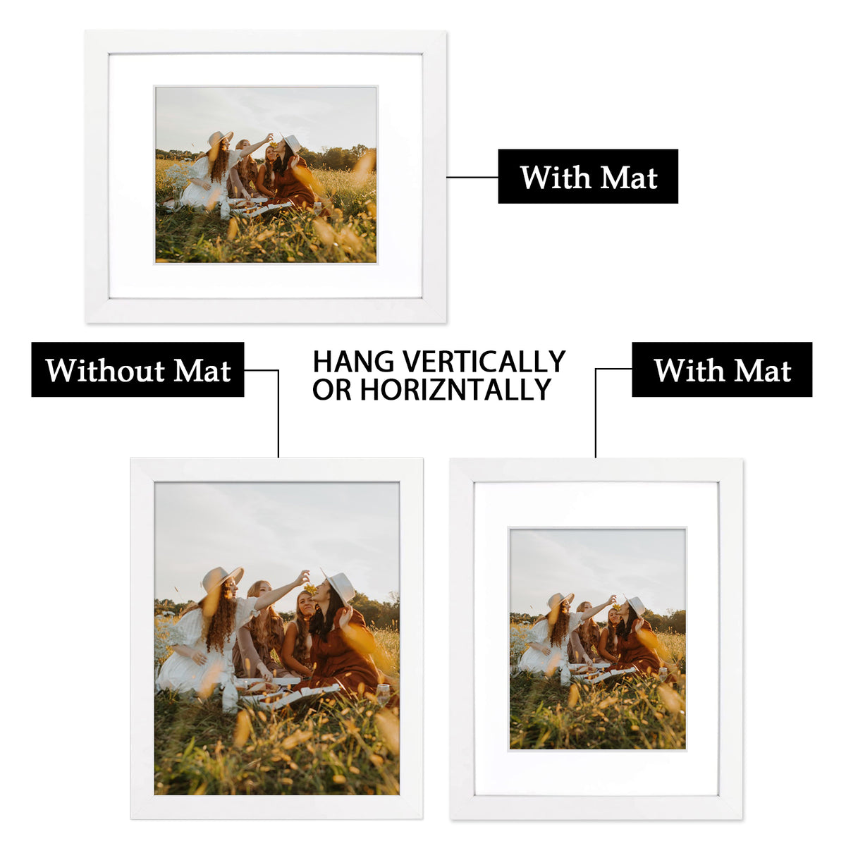11x14 Wood Frame with White Mat for 8x10 picture (10 Pack)