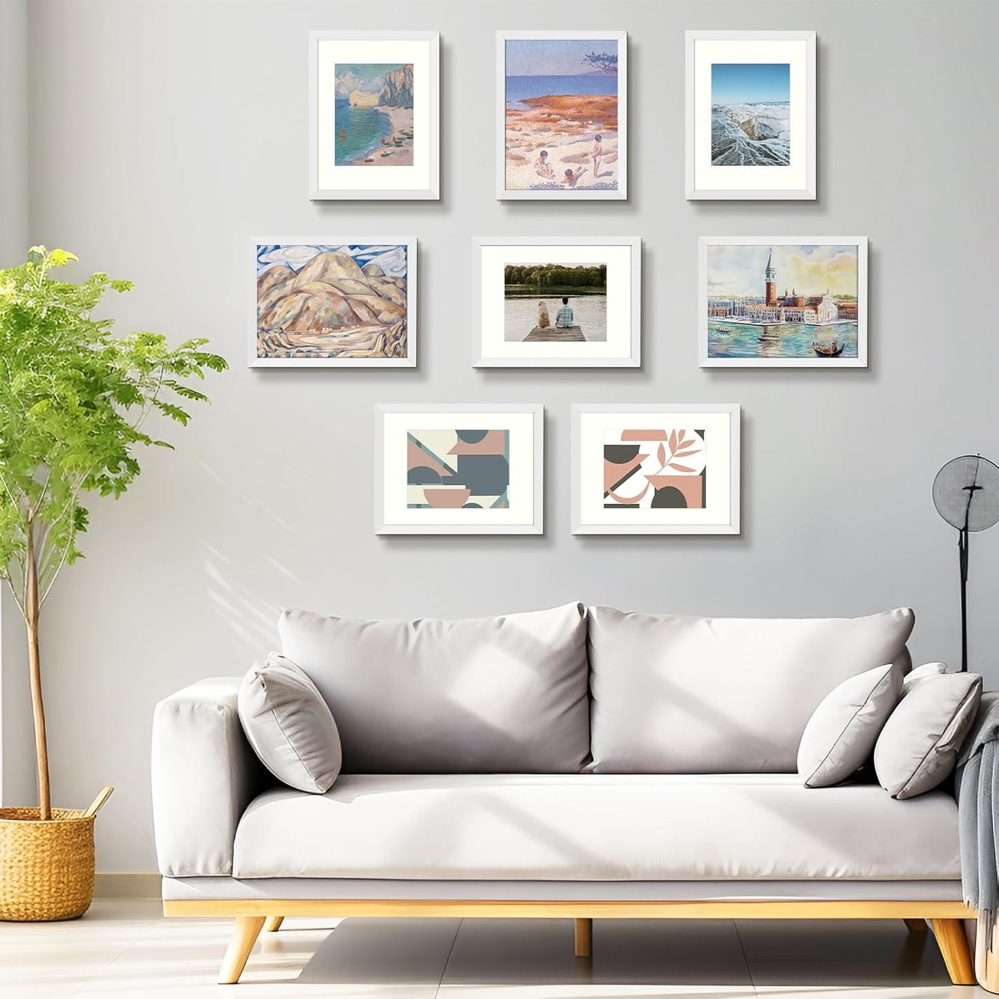 Frametory, Clearance 12x16 White Picture Frame for 8.5x11 Photo with Ivory Mat  (8 Pack)