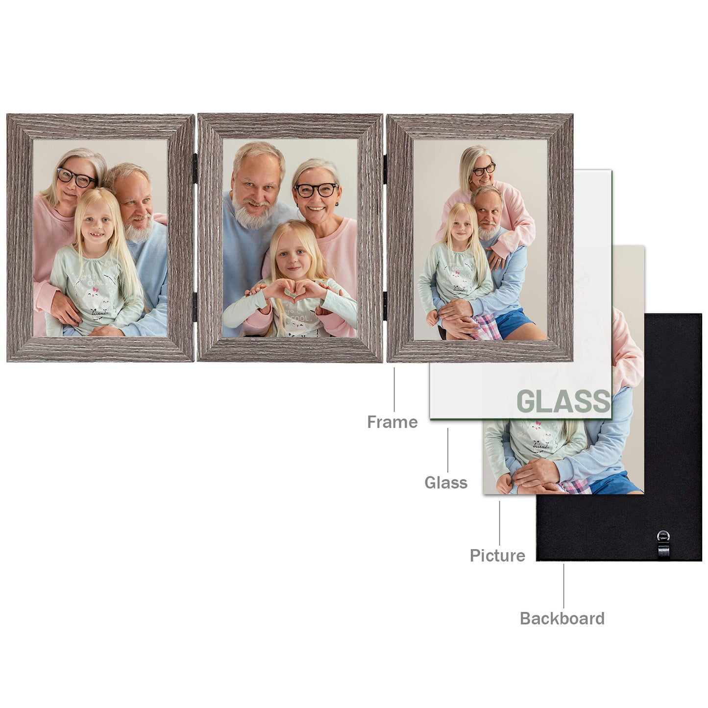 Clearance Three Picture Frame Displays Three 5x7 Photos (8 Pack)