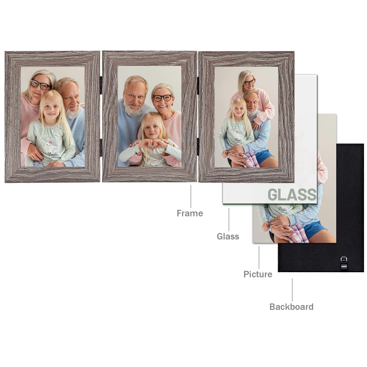 Clearance Hinged Photo Frames Displays Three 4x6 Photos (8 Pack)