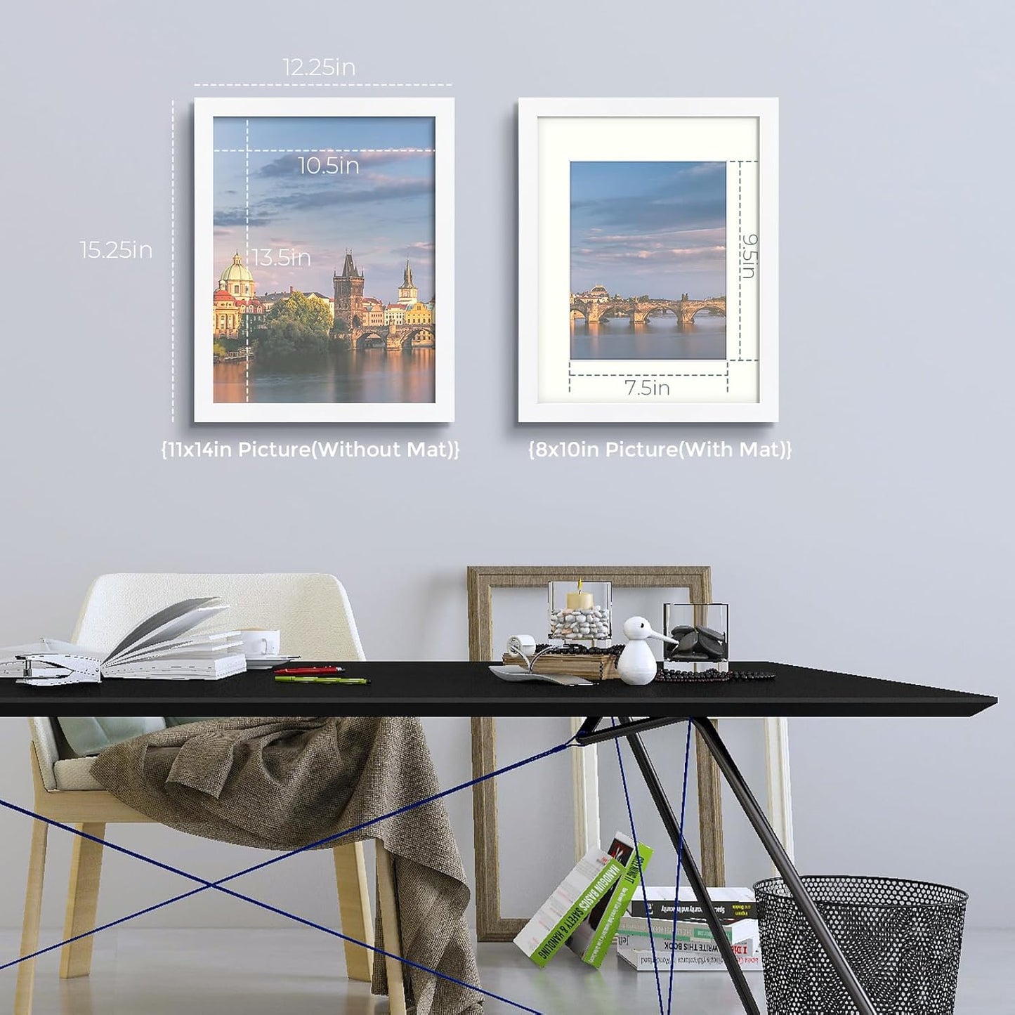 Clearance, 11x14 White MDF Picture Frame for 8x10 Photo with Ivory Mat (8 Pack)