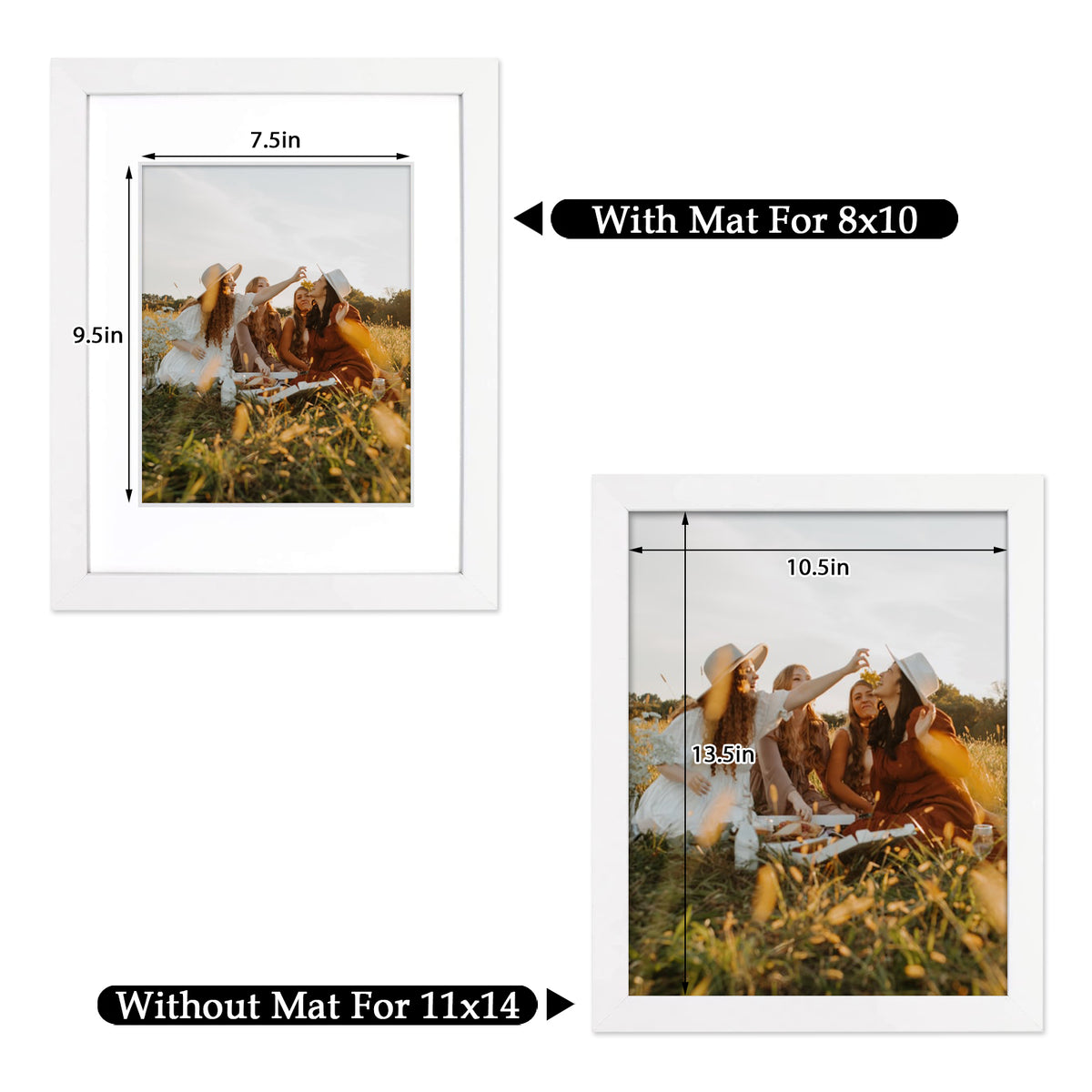 11x14 Wood Frame with White Mat for 8x10 picture (10 Pack)