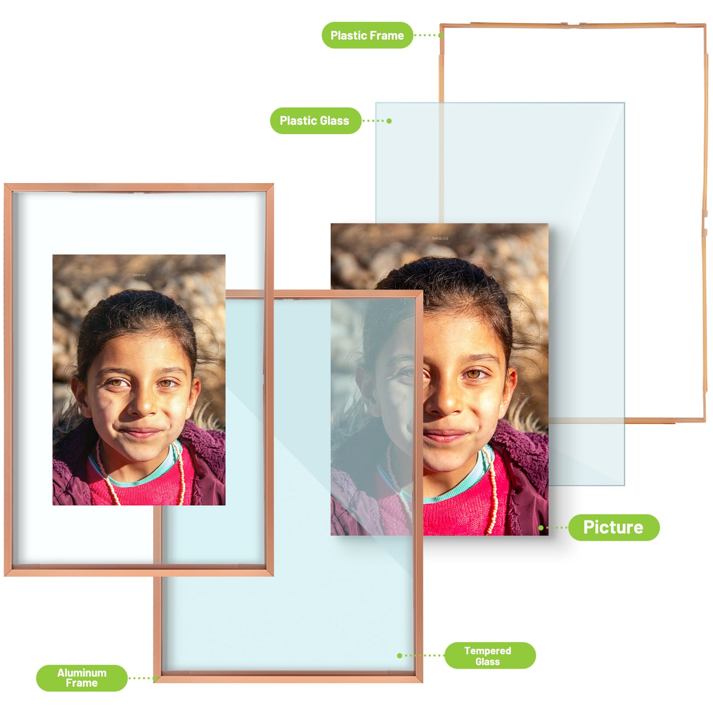 Clearance 12x18 Aluminum Floating Frame Rose Gold (6 Pack)