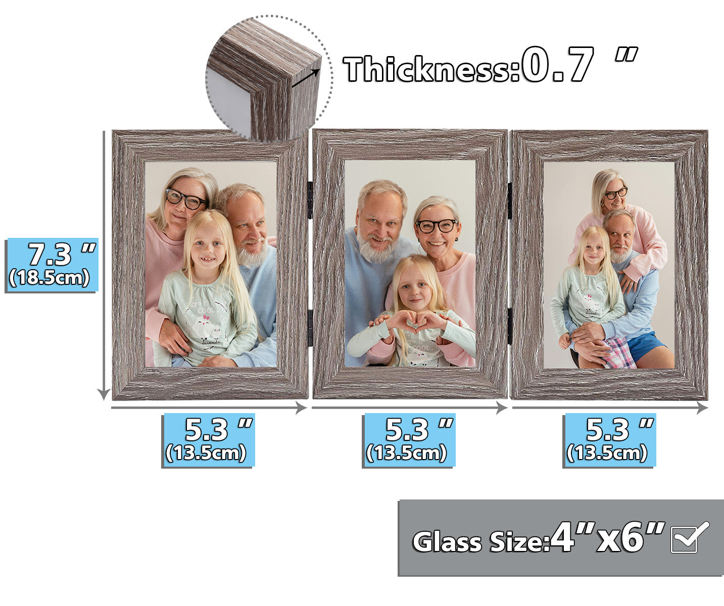 Clearance Hinged Photo Frames Displays Three 4x6 Photos (8 Pack)