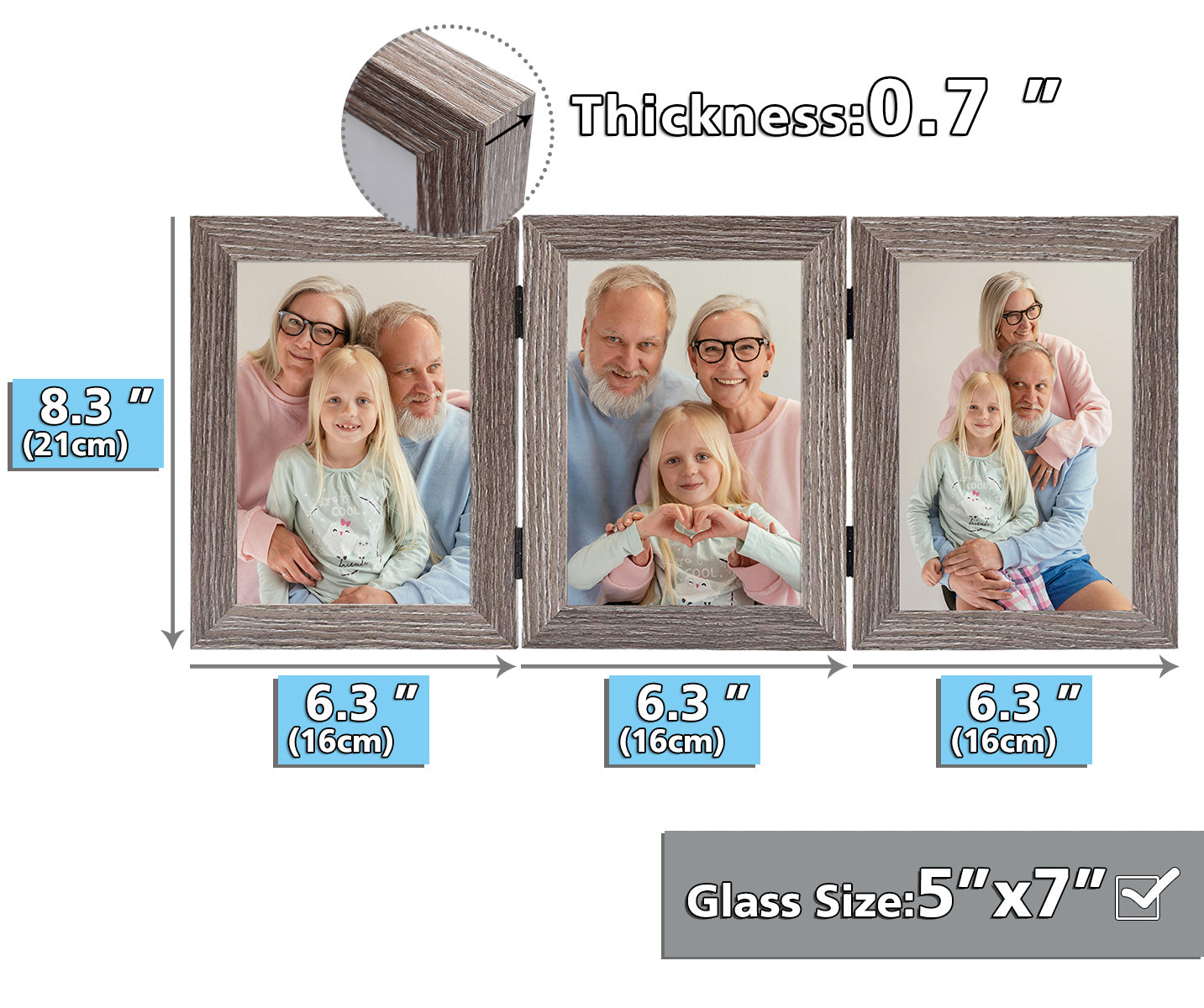 Clearance Three Picture Frame Displays Three 5x7 Photos (8 Pack)