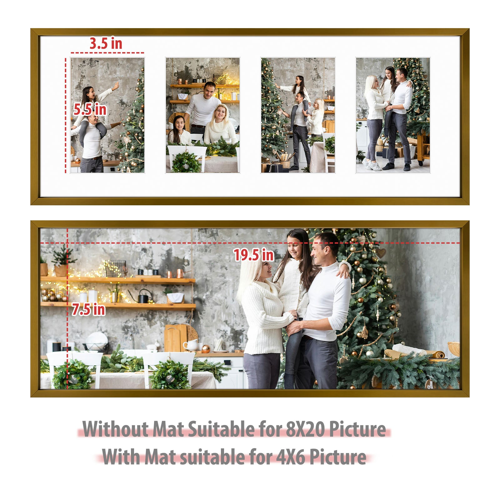 Clearance 8x20 Aluminum Collage Photo Frame for Four 4x6 Photos