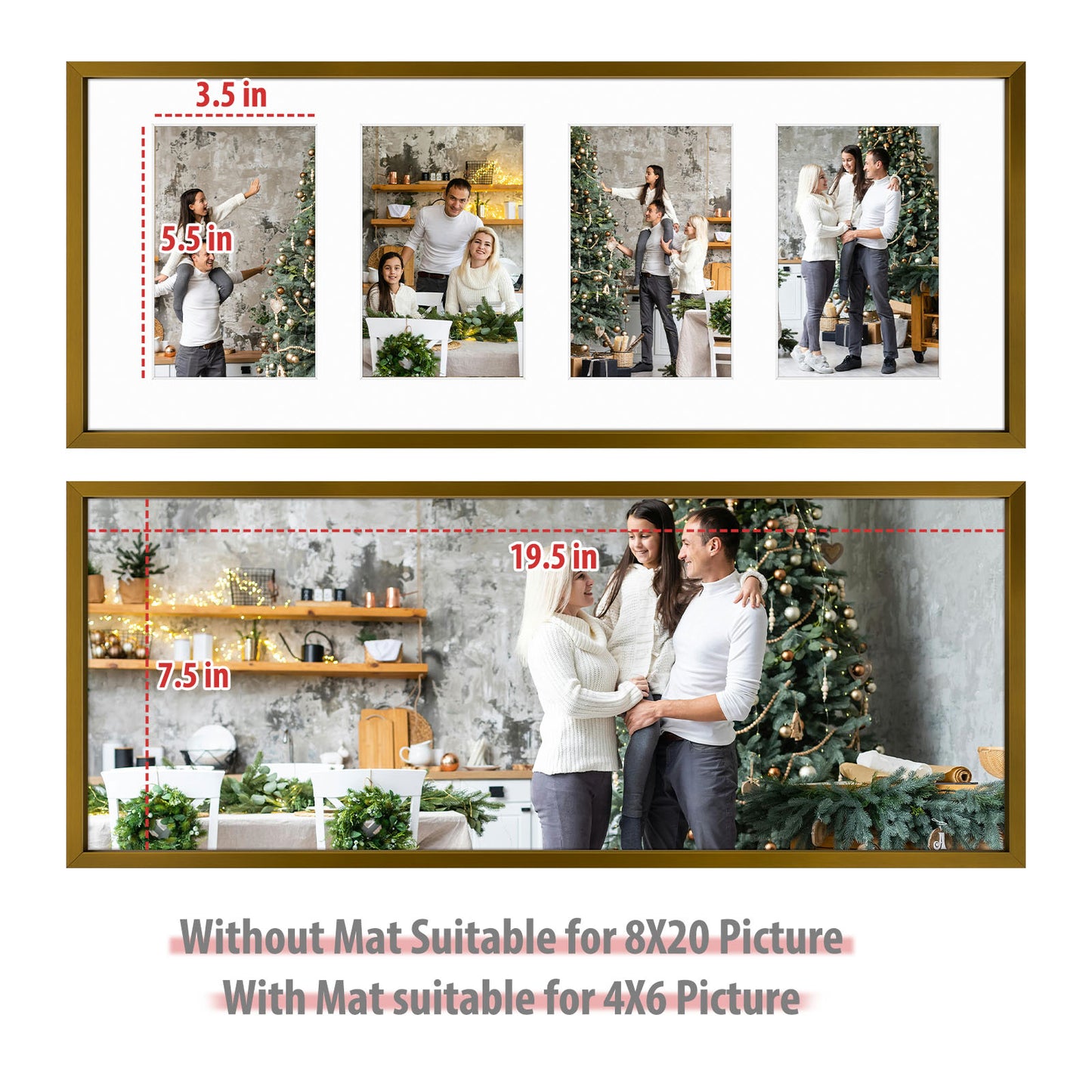 Clearance 8x20 Aluminum Collage Photo Frame for Four 4x6 Photos Rose Gold (6 Pack)