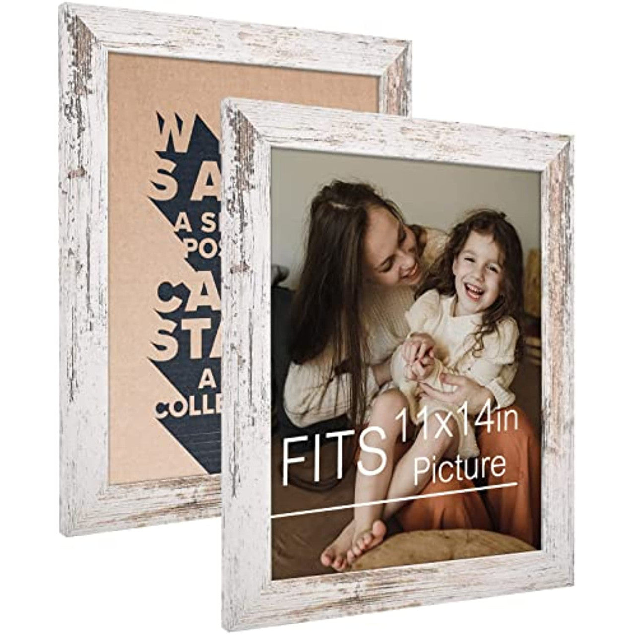 Frametory, 11x14 Photo Frame - White Grain Color, Wide Moulding Design - Sawtooth Hanger, Back Turn Buttons - Wall Display - For Pictures, Events, Decoration (10 Pack)