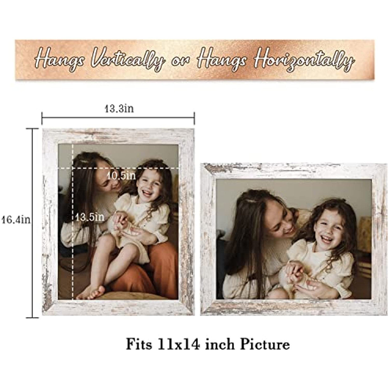 Frametory, 11x14 Photo Frame - White Grain Color, Wide Moulding Design - Sawtooth Hanger, Back Turn Buttons - Wall Display - For Pictures, Events, Decoration (10 Pack)
