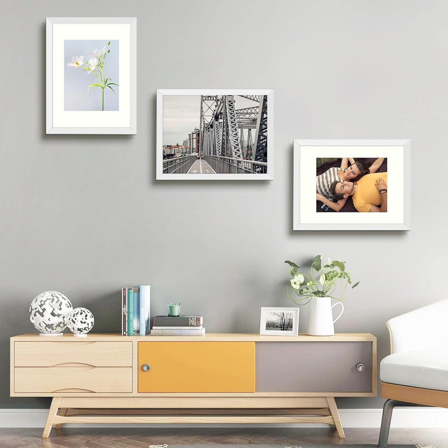 Frametory, Clearance 12x16 White Picture Frame for 8.5x11 Photo with Ivory Mat  (8 Pack)