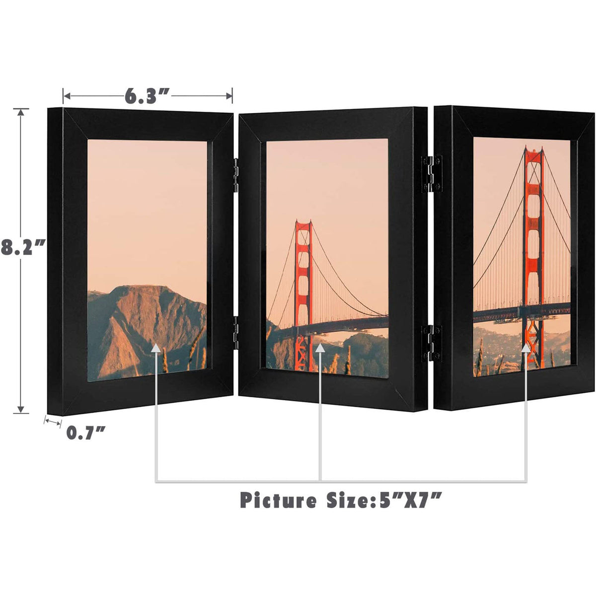 Frametory,Three Picture Frame 5x7 Triple Frame (8 Pack)