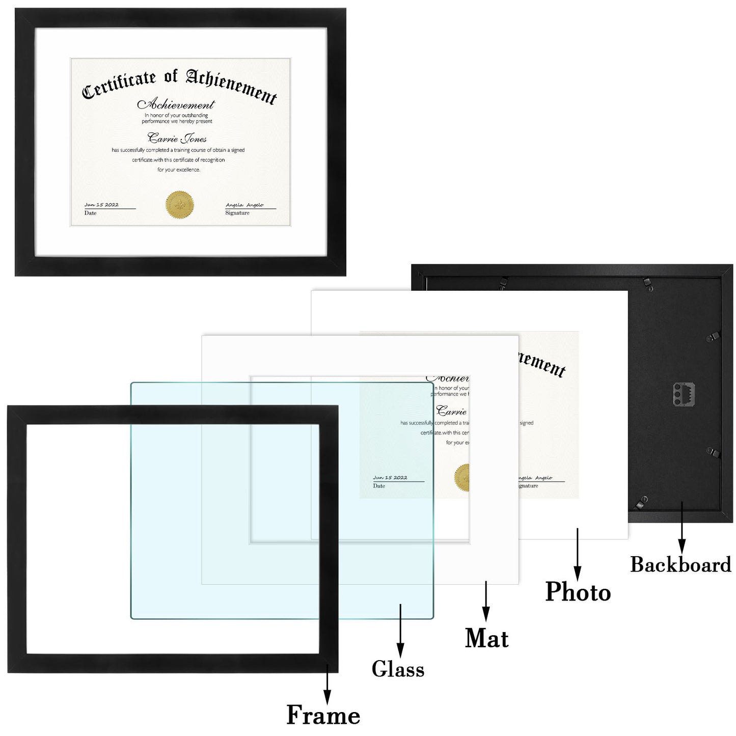 Frametory, 11x14 Diploma Frame for 8.5x11 Photo/Certificate (8 Pack)