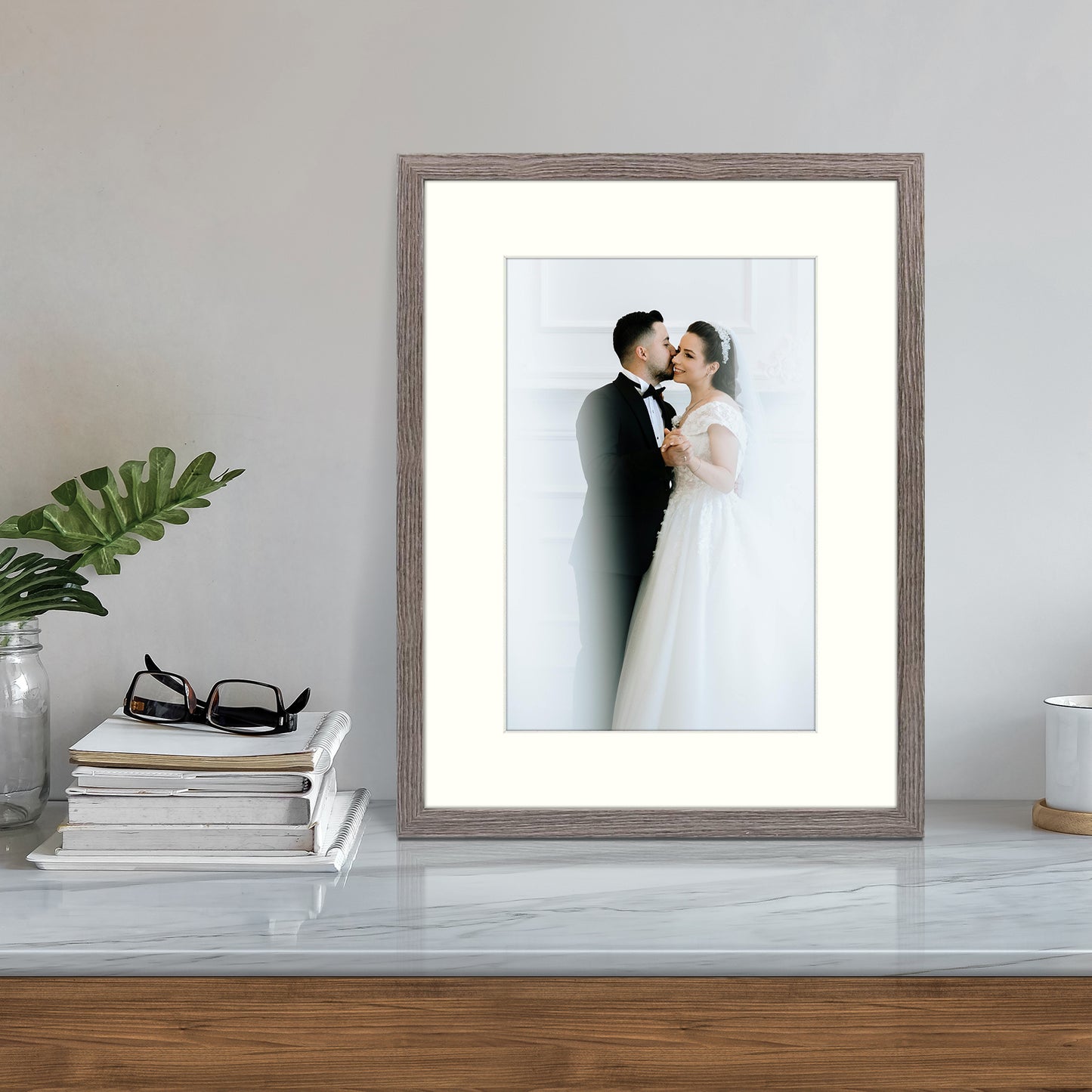 BOGO 12x16 Grey Picture Frame for 8x12 Photo with Ivory Mat and Real Glass (8 Pack)