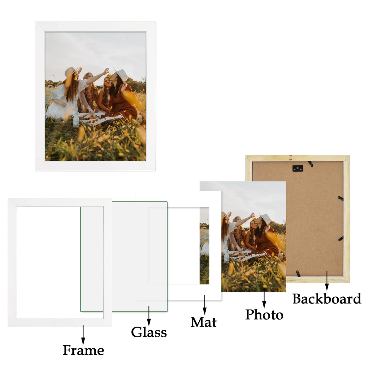11x14 Wood Frame with White Mat for 8x10 picture (10 Pack)